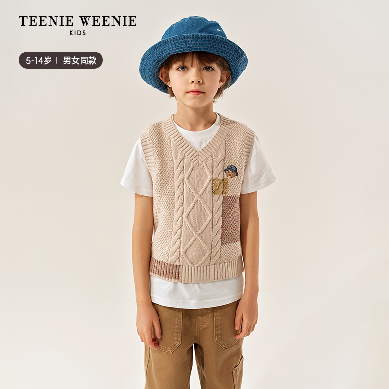 TeenieWeenieKids小熊童装25秋男女童绞花毛衣背心TKKN257786N