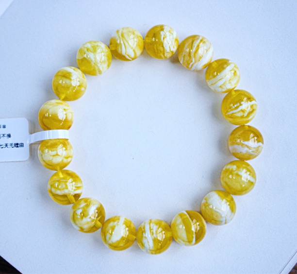 12mm俄料金白顺纹圆珠蜜蜡手串17.07克 精选 性价比高