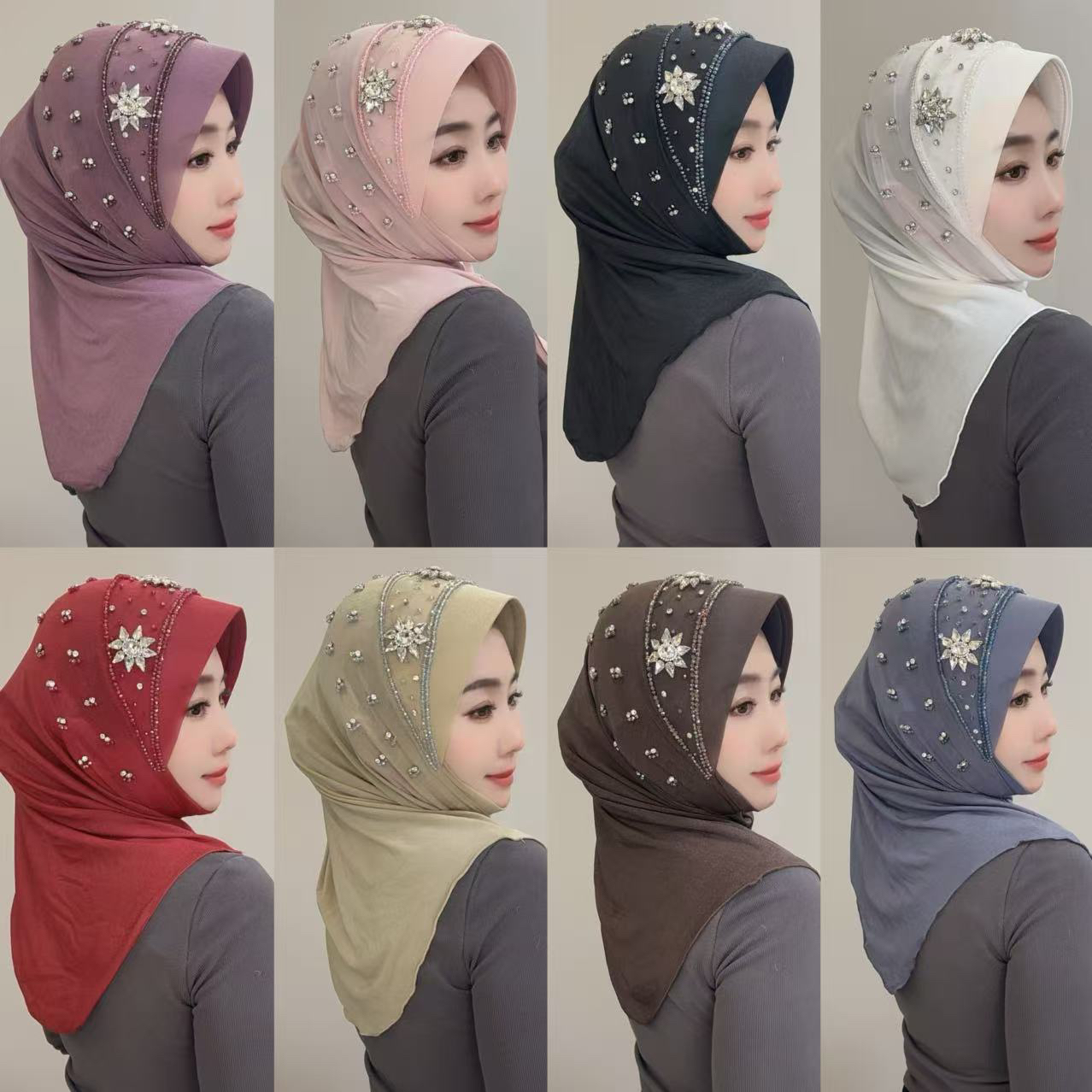 民族风手工缝制纱巾遮阳头巾硬帽重工【跑量款三朵花】