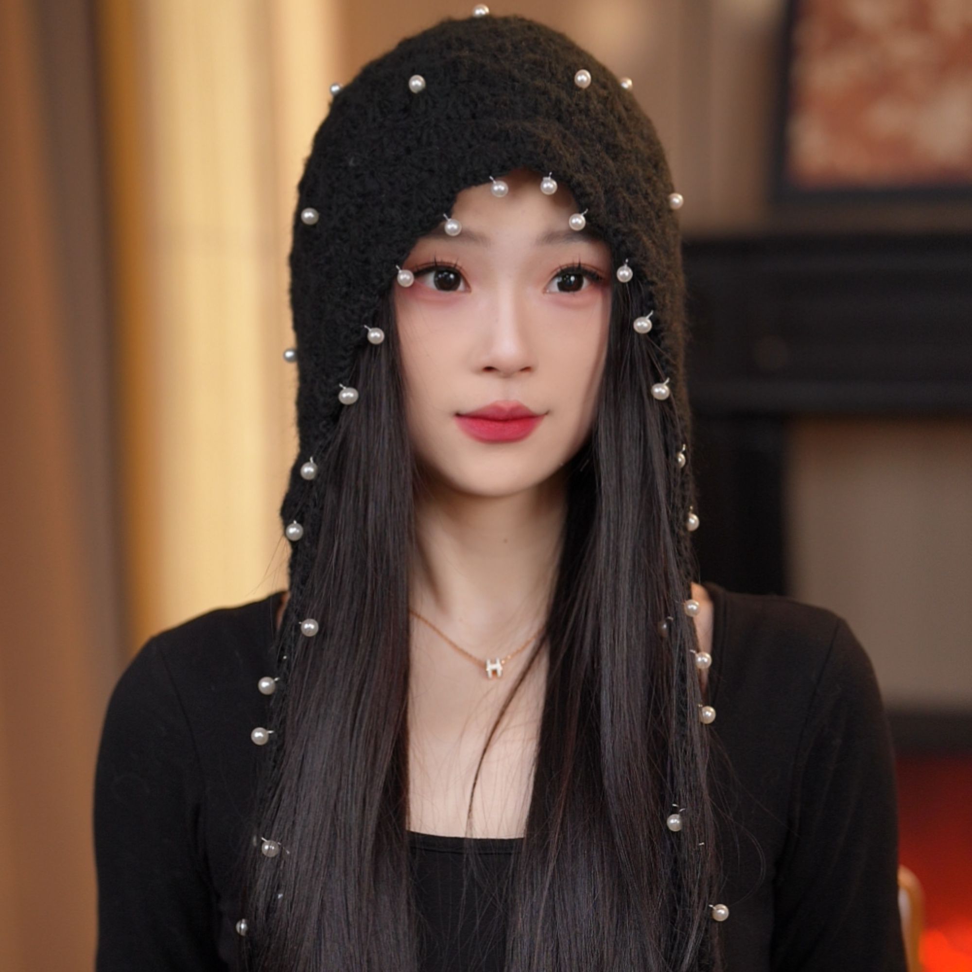 G007 秋冬手工钩花帽子女士针织保暖帽双层百搭毛线帽女