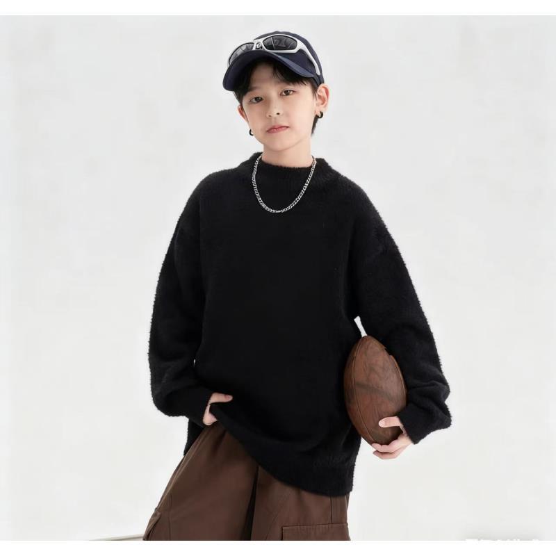A200864童装针织衫2025新款韩版时尚潮酷防水貂毛针织半高领毛衣