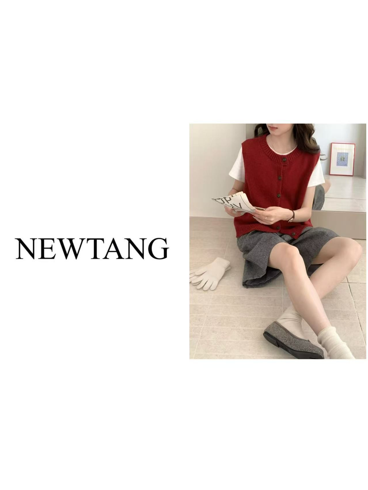 【马甲】3102新款服装女无袖休闲马甲慵懒风小众毛衣 红