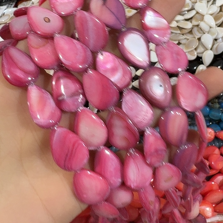 玛瑙/玉髓合金珠宝半成品2条紫红色贝壳抛面水滴