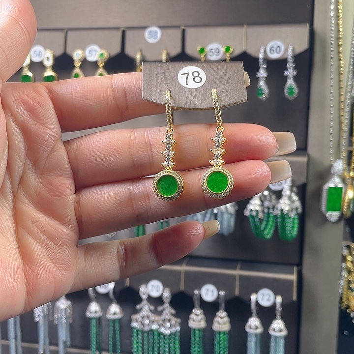 翡翠银S925镶嵌耳饰缅甸A货