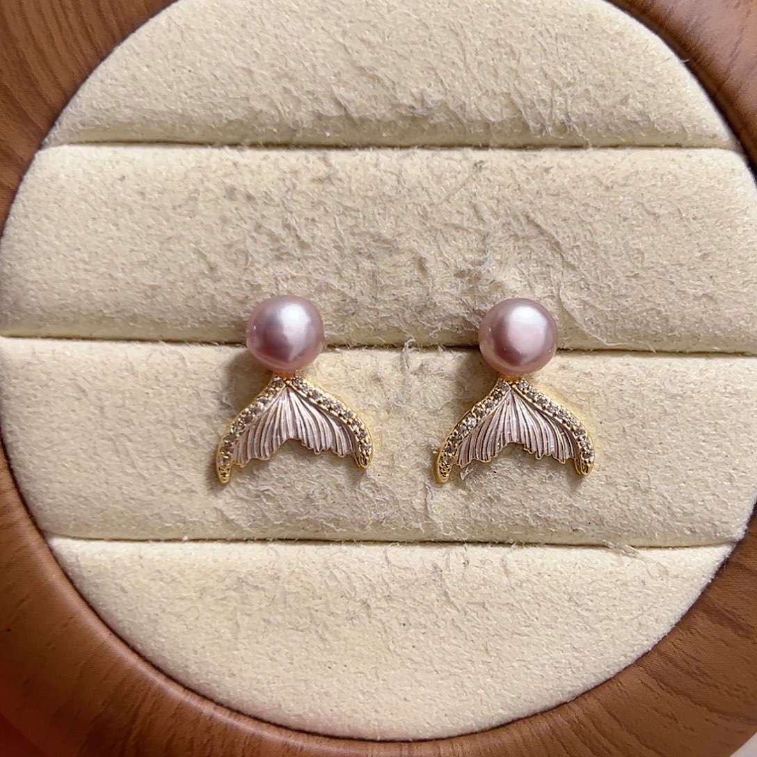 耳饰银S925镶嵌淡水珍珠