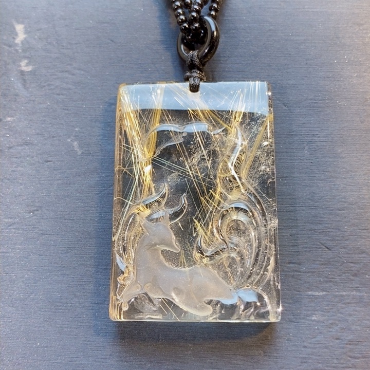 颈饰未镶嵌发晶天然白体金发晶九尾狐无事牌