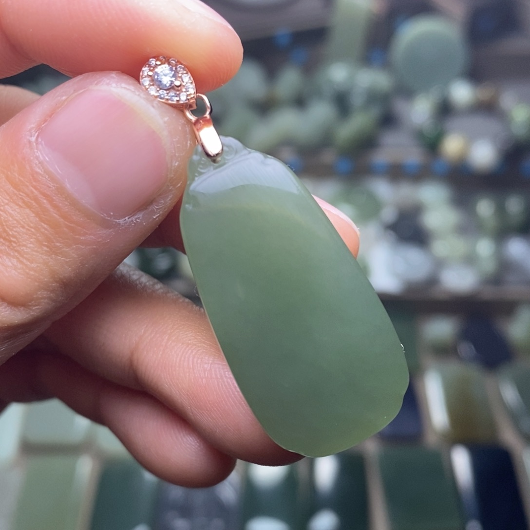 和田玉颈饰银S925镶嵌