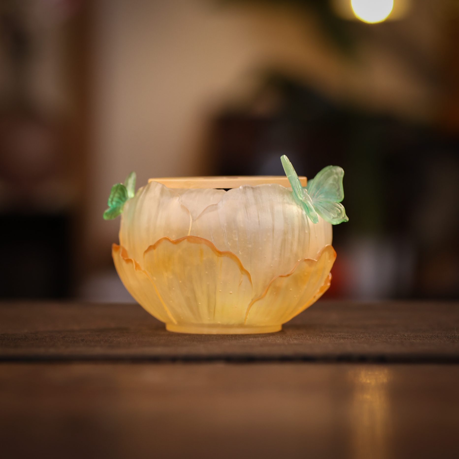 心缘堂- 蝶恋花-蝶蝶富贵琥珀渐变-温茶炉（心缘0155）茶道