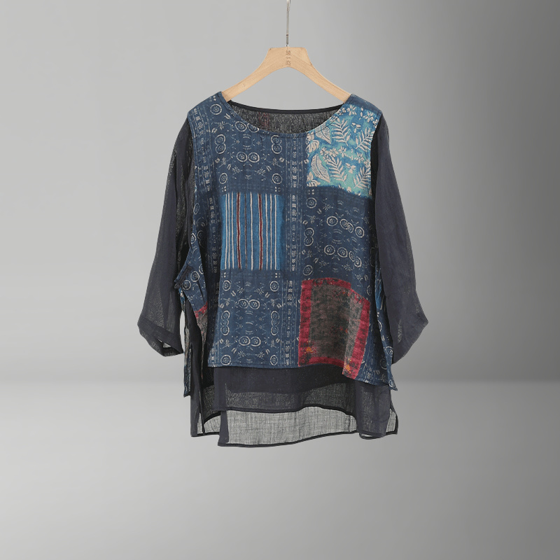 【SUYI原创高定】假两件复古气质苎麻衬衫