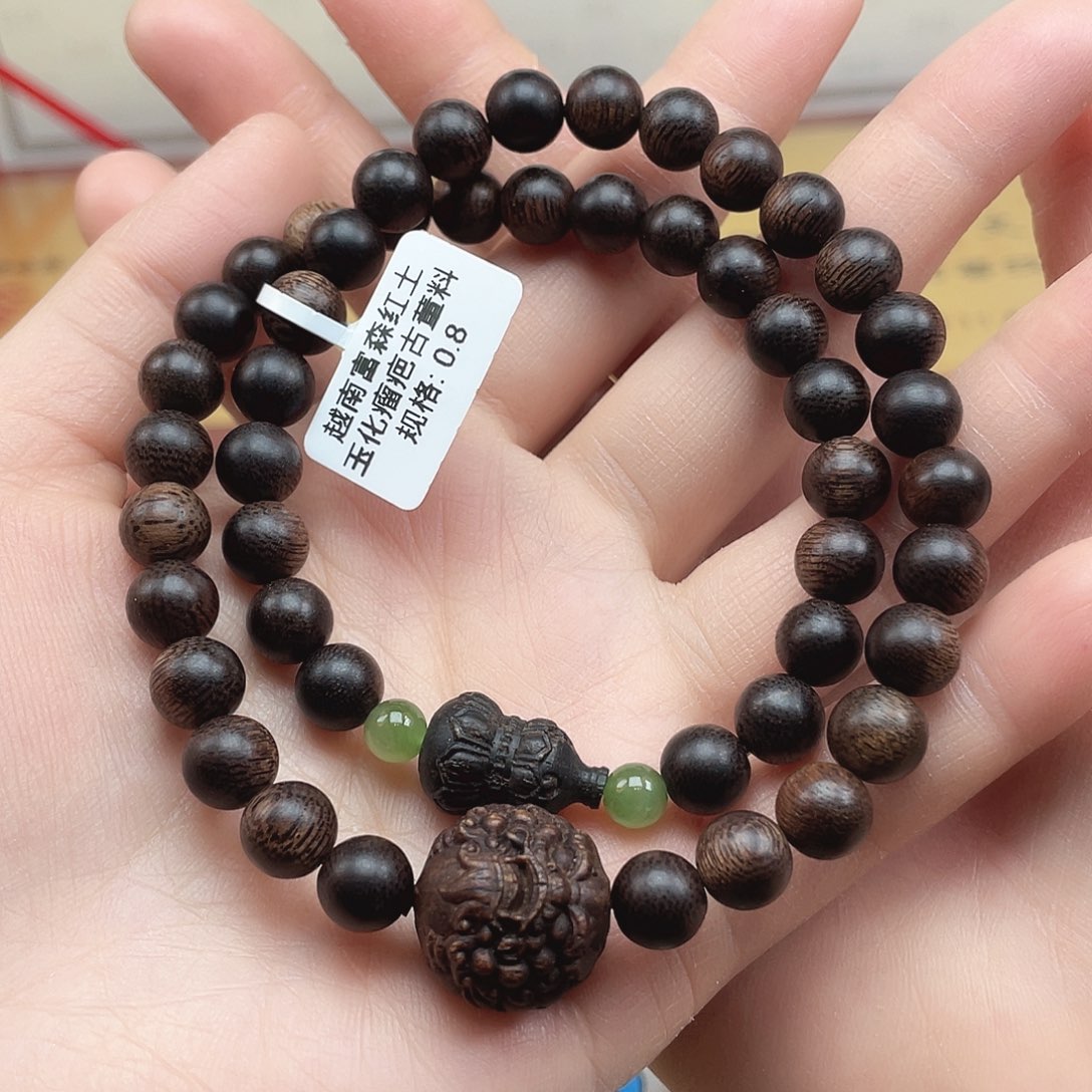 沉香手串越南富森红土玉化瘤疤