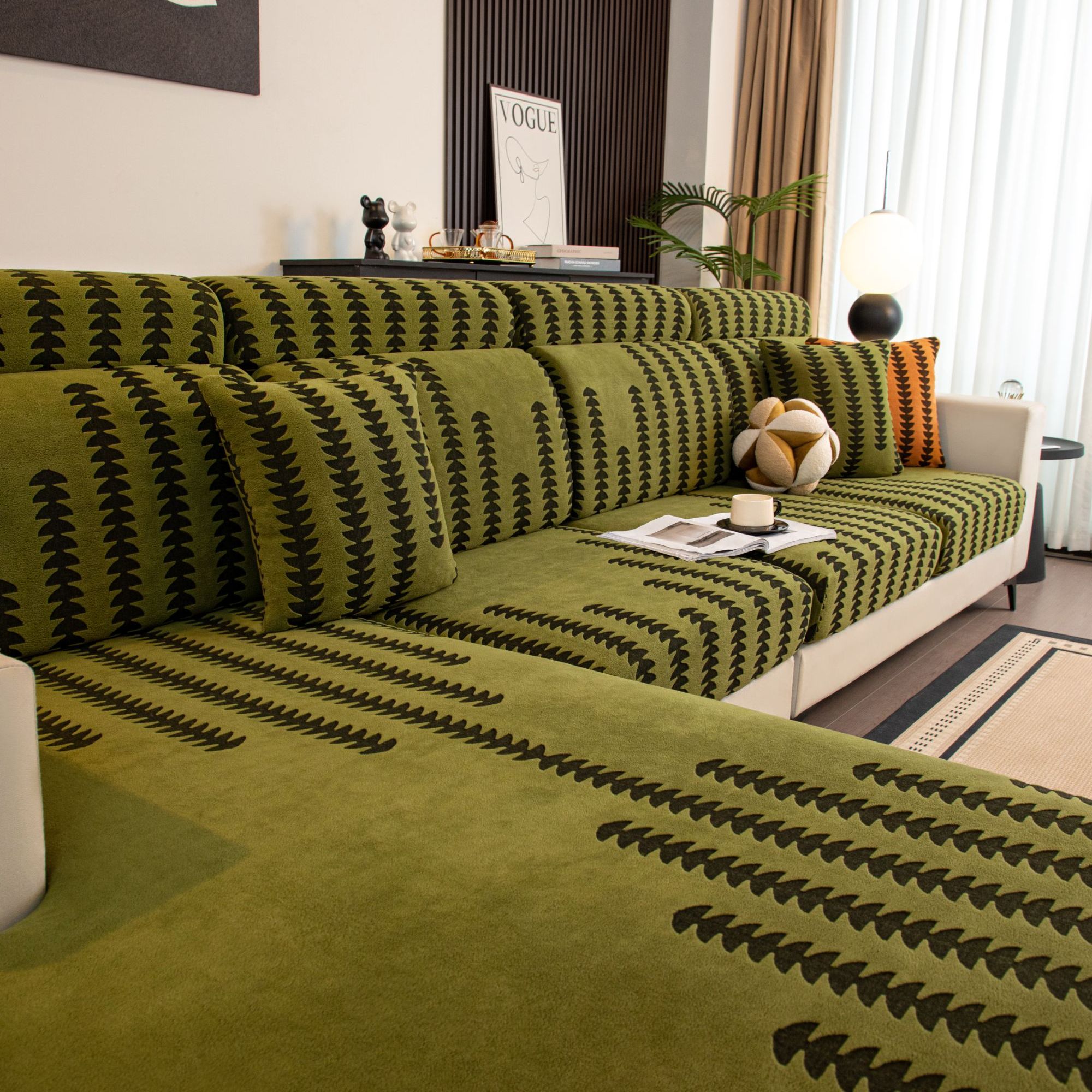 茂林修竹沙发套罩2025摇粒绒防滑防猫抓四季通用一体沙发套罩