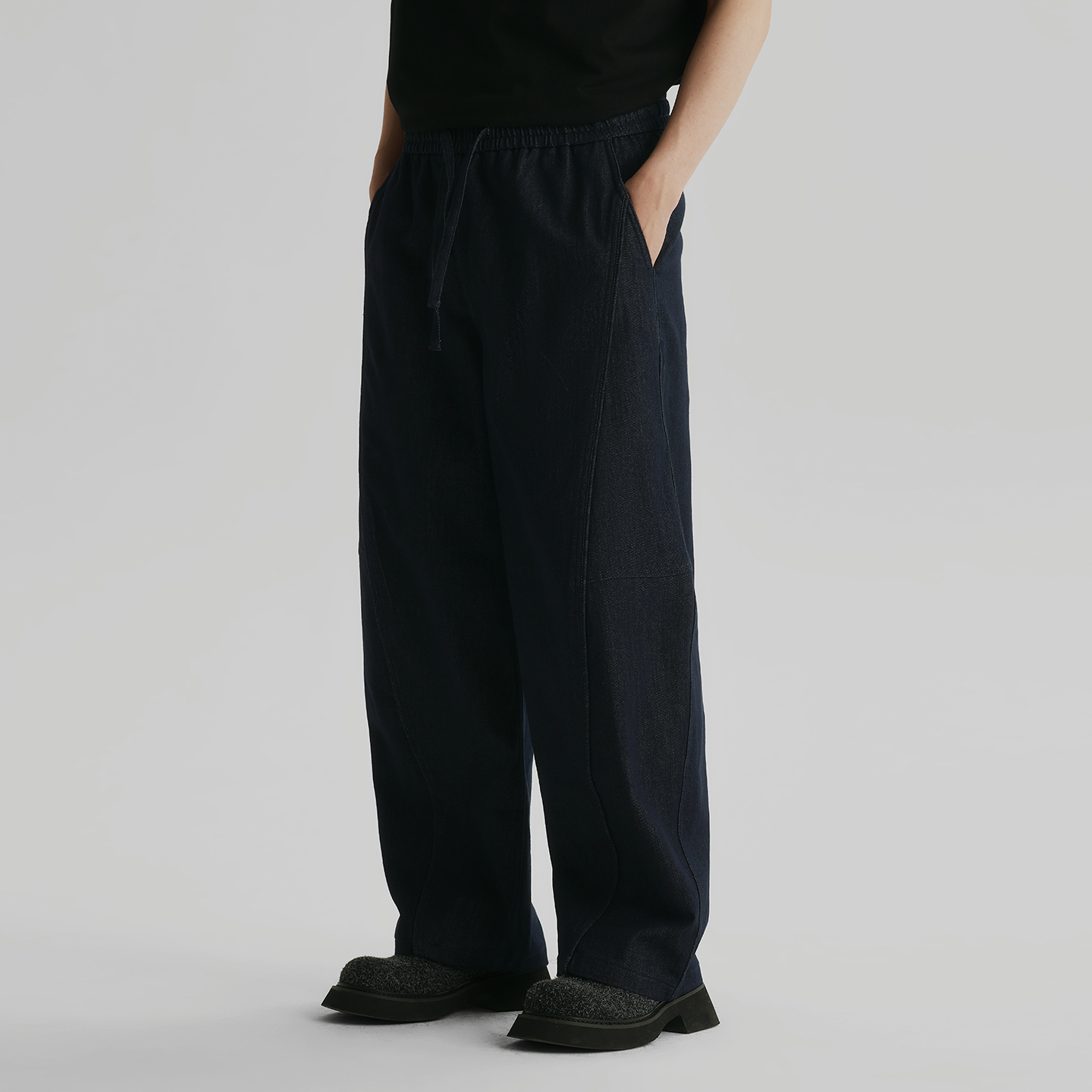 CityDay【楠哥】棱镜丹宁极简高级老钱风弯刀宽松休闲长裤子男 9115