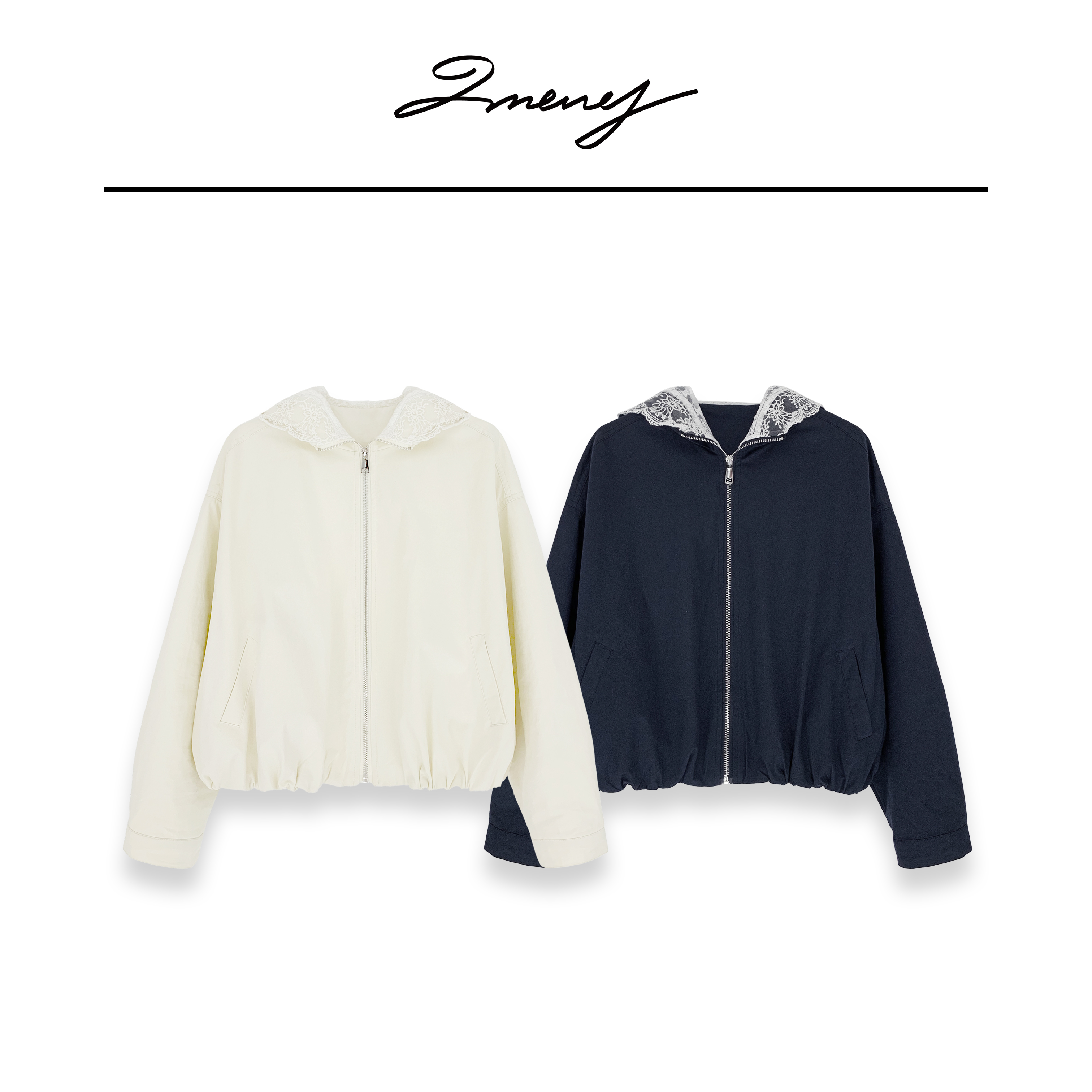 LMENY【清】吸氧计划~设计感连帽蕾丝拼接减龄外套25AW020