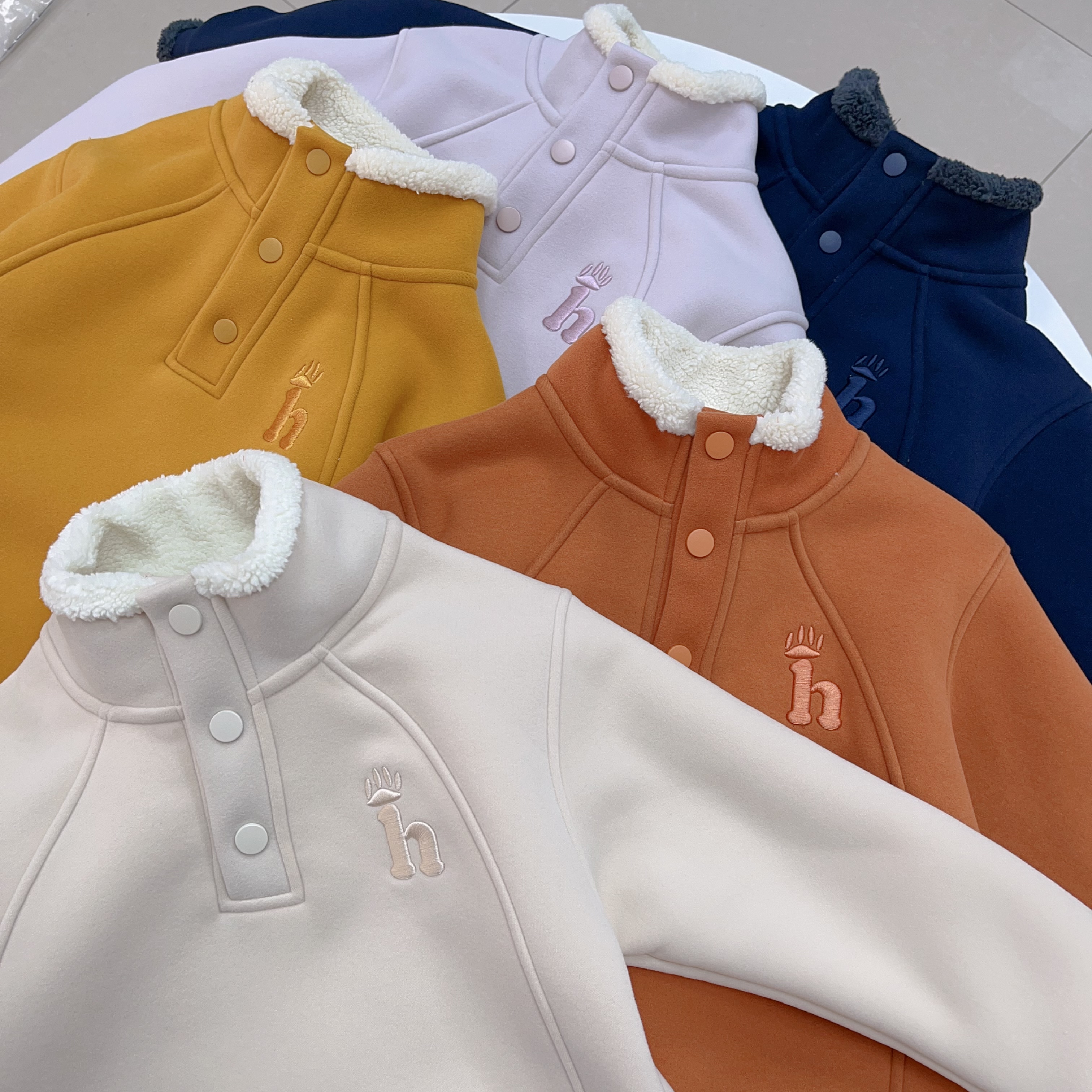 亲子款 冬季加绒加厚 三粒扣立领 亲子卫衣 男童女童保暖 上衣