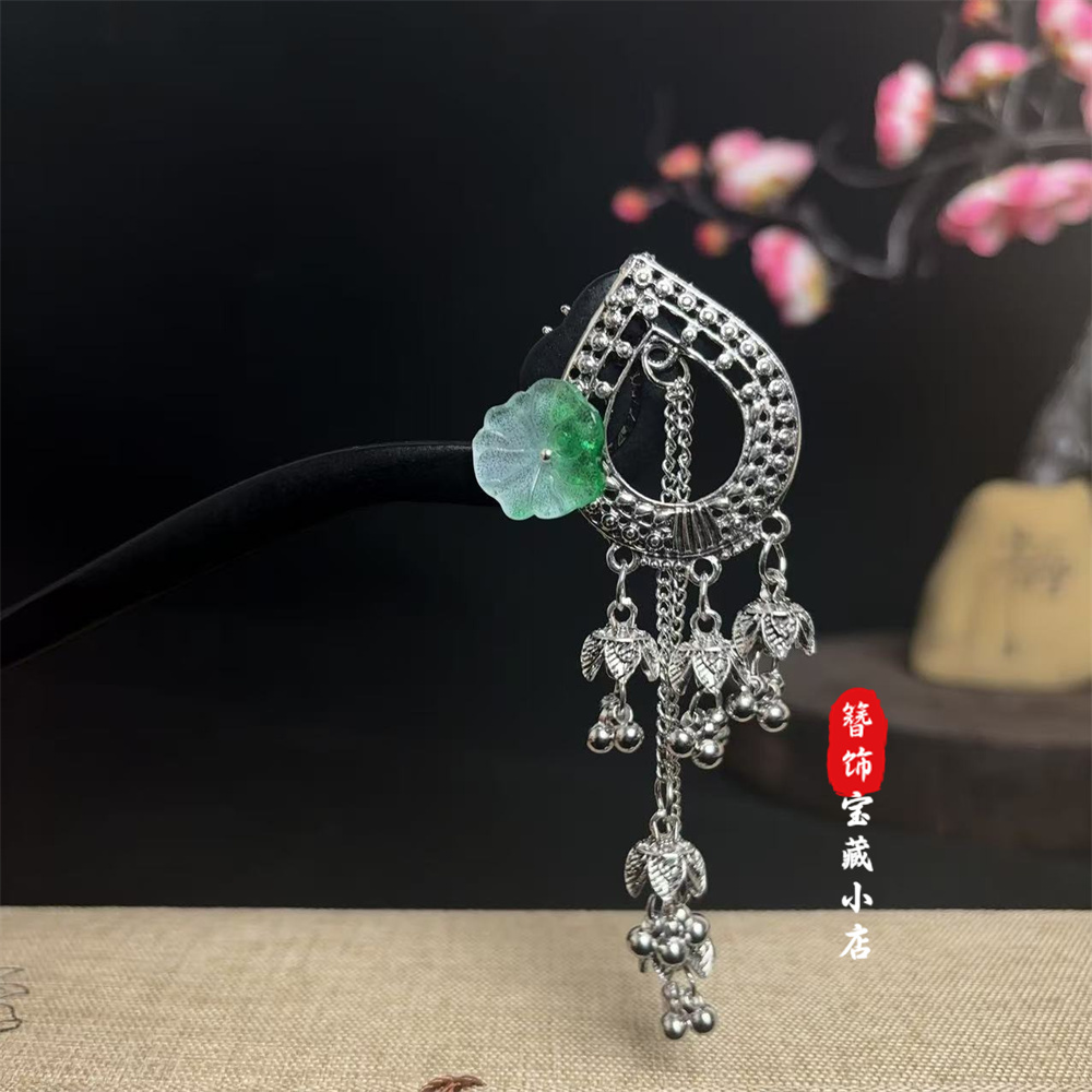 a816【荷叶铃铛】民族风女原创设计复古宫廷发簪气质头饰中式发簪子