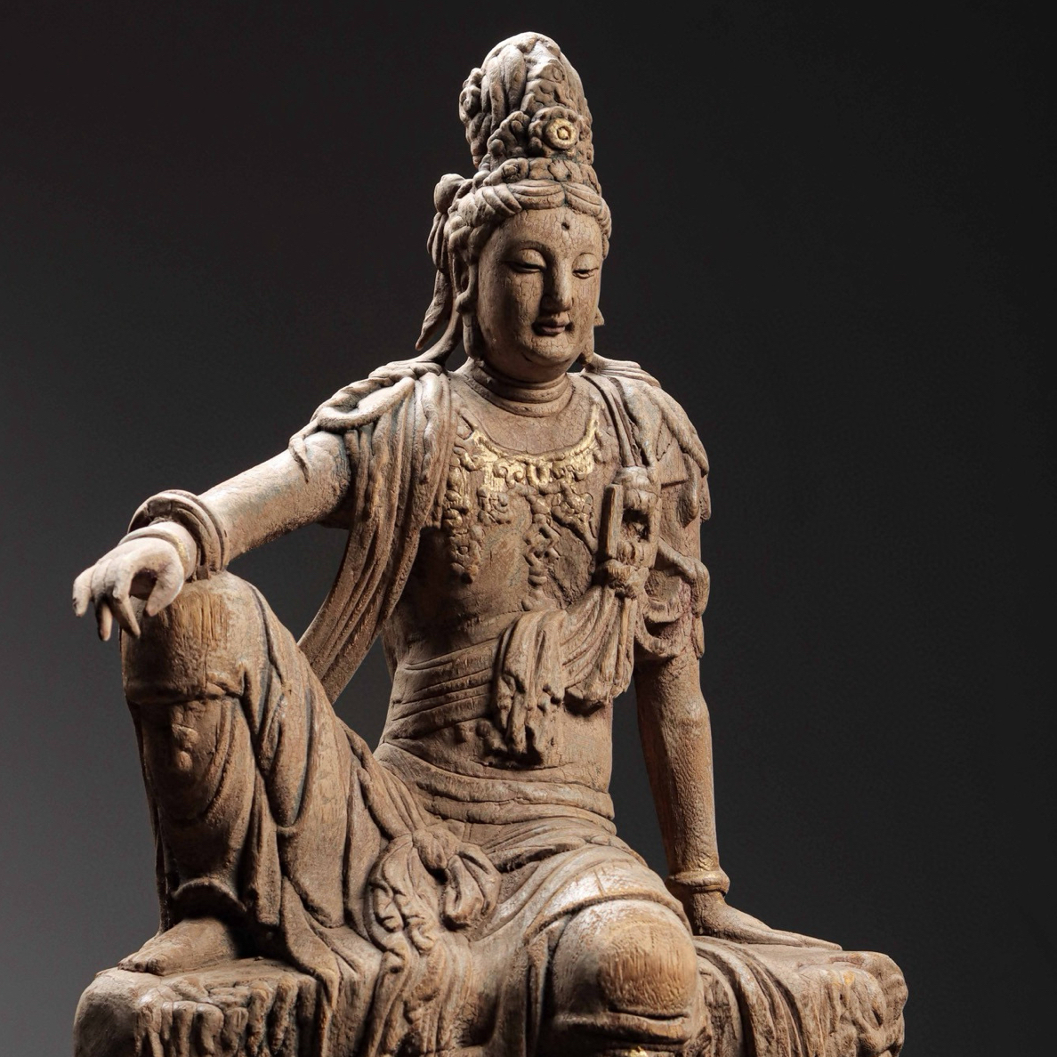 不包邮不包邮木雕摆件水月观音造像高80cm宽42cm厚26cm