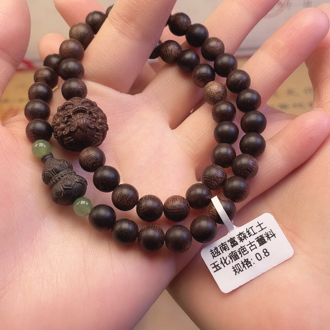 沉香手串越南富森红土玉化瘤疤