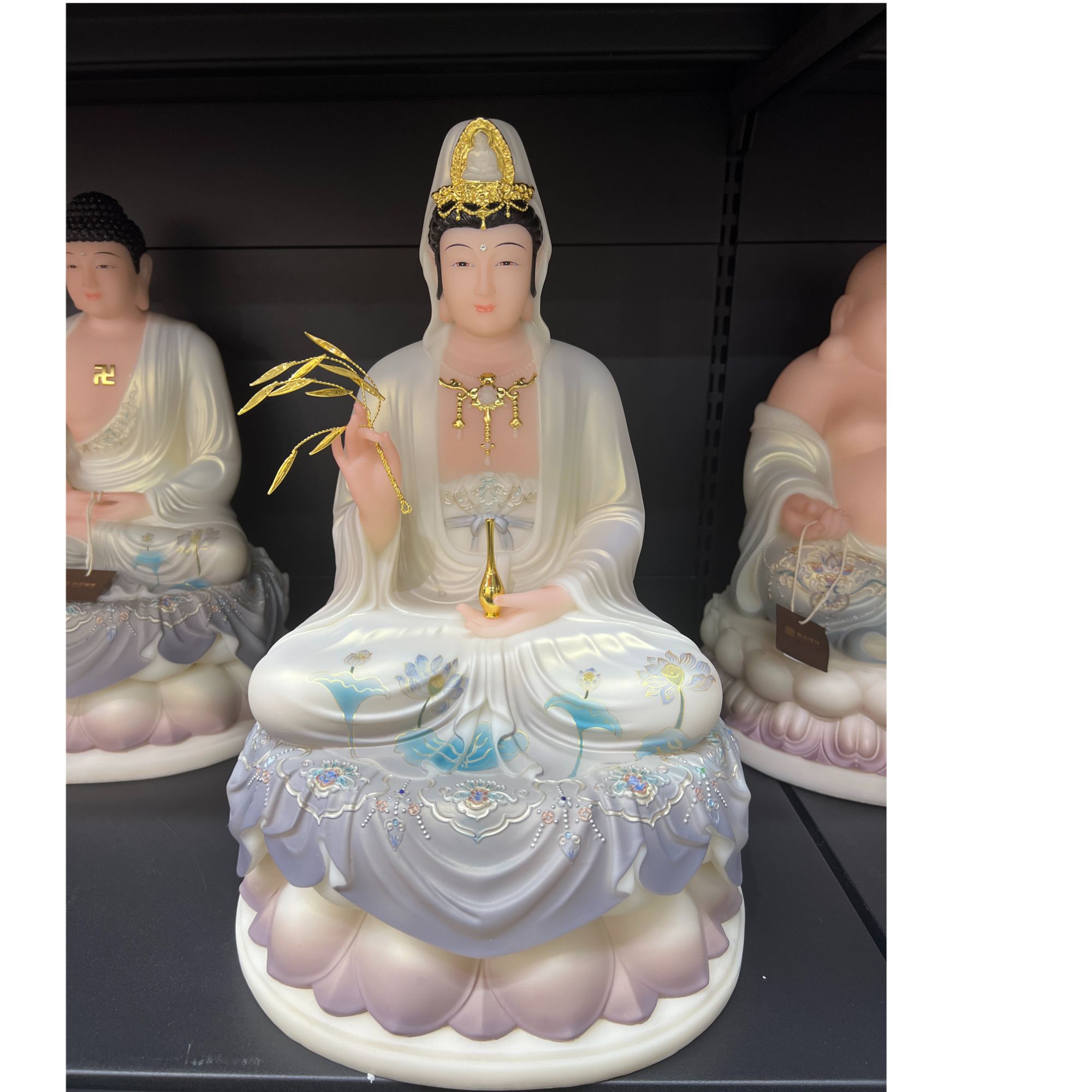 16寸汉白玉古彩重体实心全堂佛观音如来佛祖地藏王弥勒菩萨家用