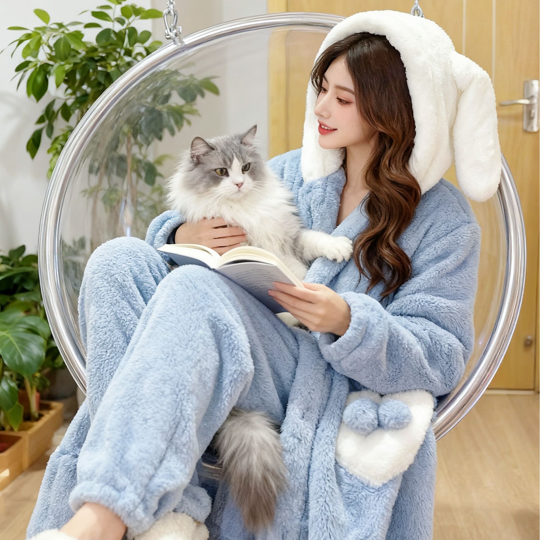 2025年爆款双层玉桂狗中长款珊瑚绒睡衣加厚加绒女家居服睡袍