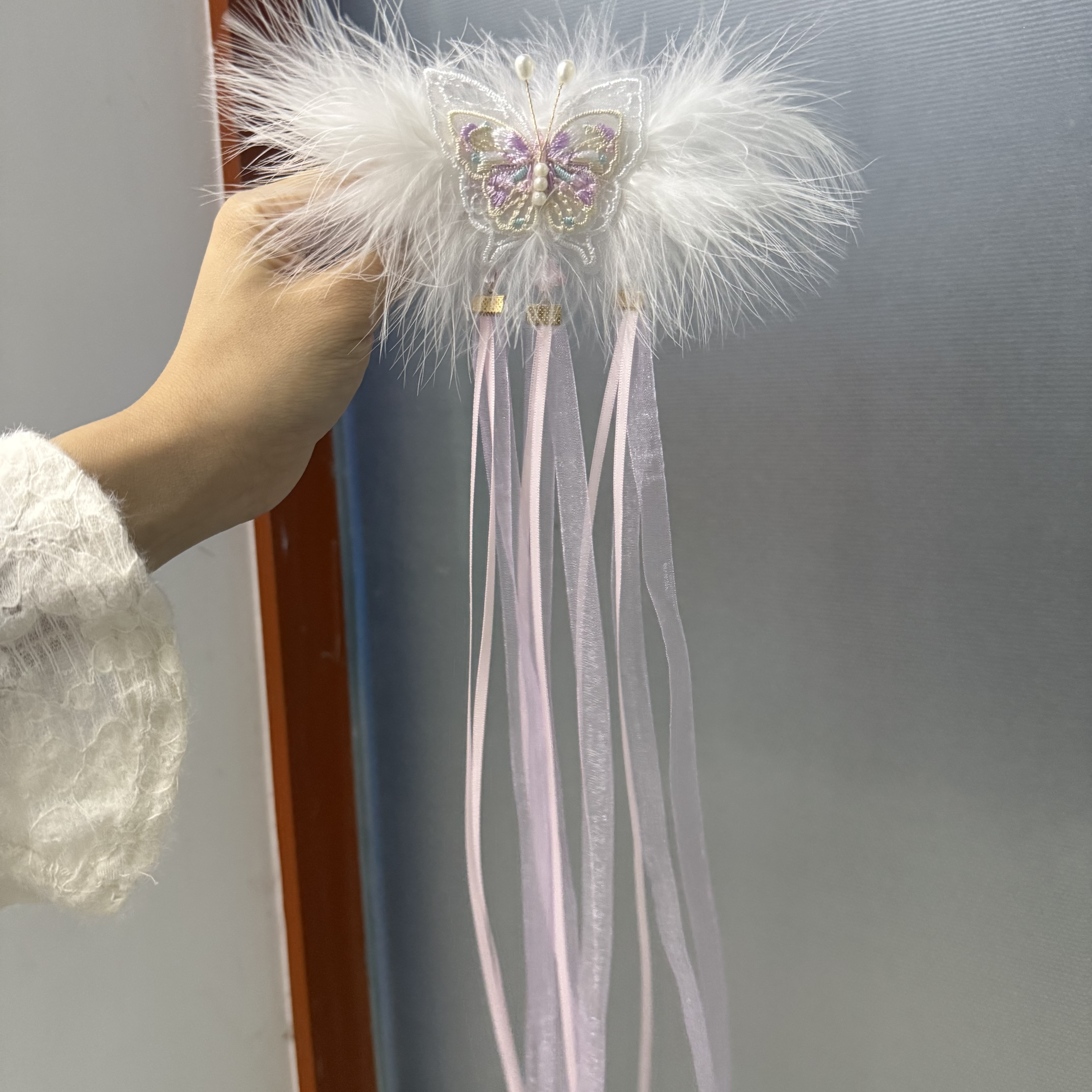 中国风仙气长飘带羽毛冬款后压长流苏发夹头饰古风配饰