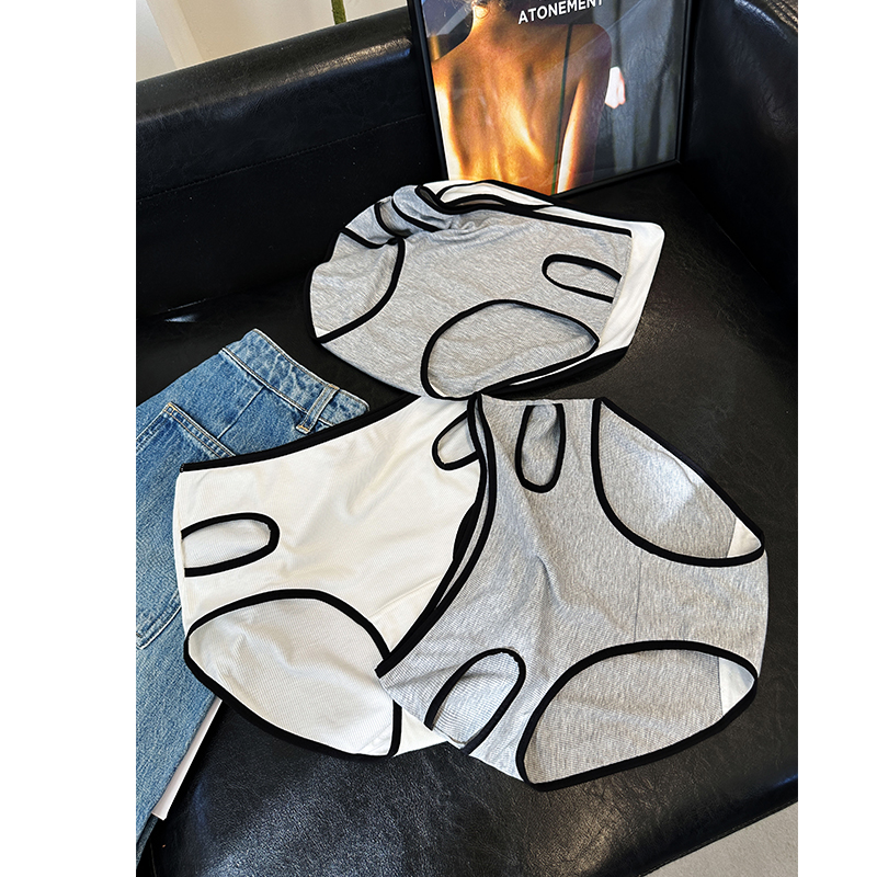 有点感性/胖mm大码高JI简约黑白灰色系 镂空性感内裤 140-200斤