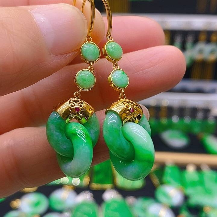 翡翠耳饰18K金镶嵌h*y耳坠