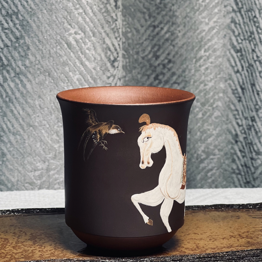 工笔泥绘马燕图｜紫泥主人杯