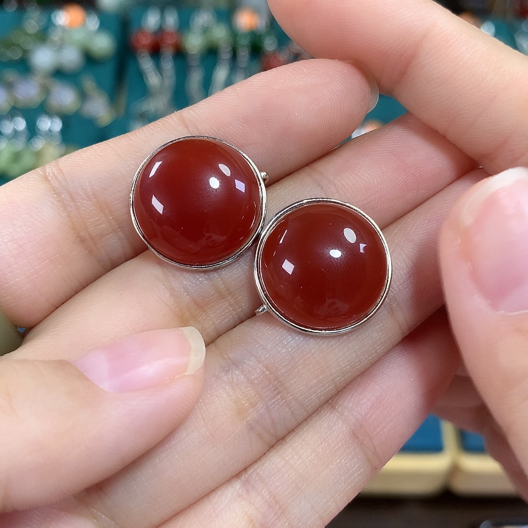 玛瑙/玉髓银S925镶嵌耳饰卡17.6左右
