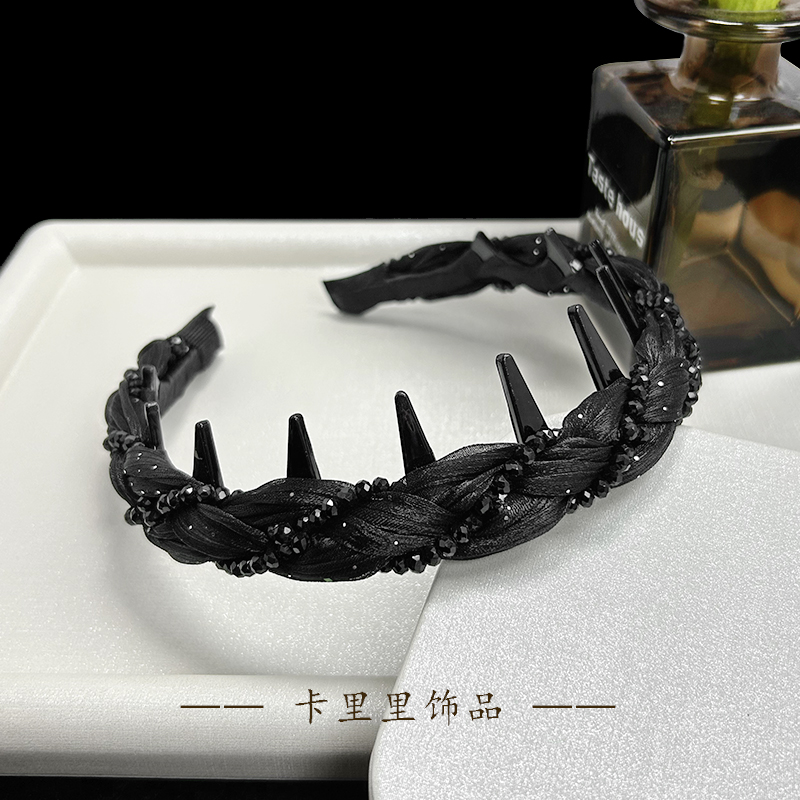 编号2571 韩版黑色麻花辫防滑高颅顶倒齿发箍