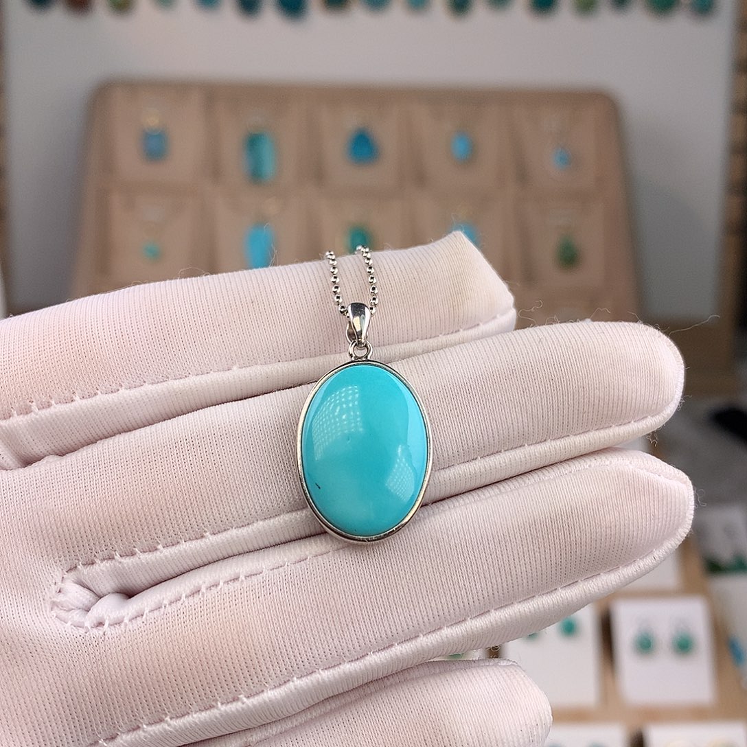 绿松石银S925镶嵌吊坠(不含链)