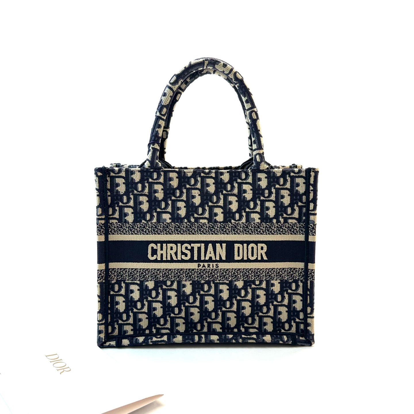 95新 DIOR/迪奥 98新 book tote 刺绣老花托特购物袋小号