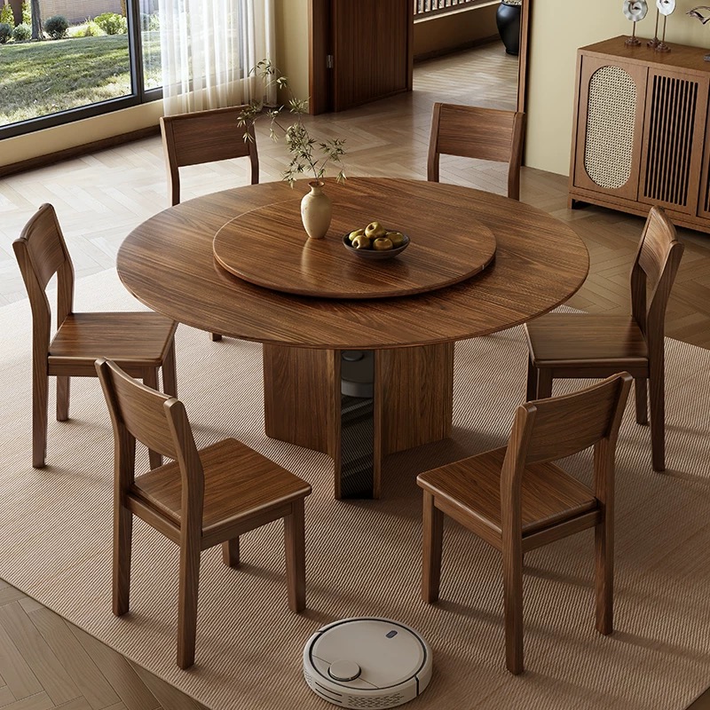 奔驰款黑胡桃全实木餐桌椅组合中式现代简约4-10人家用吃饭大圆桌