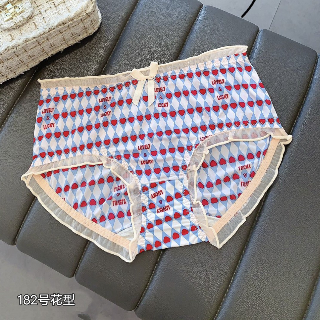 新品上市林梦雪8251大码高腰冰丝印花女士三角内裤胖妹妹高弹底裤