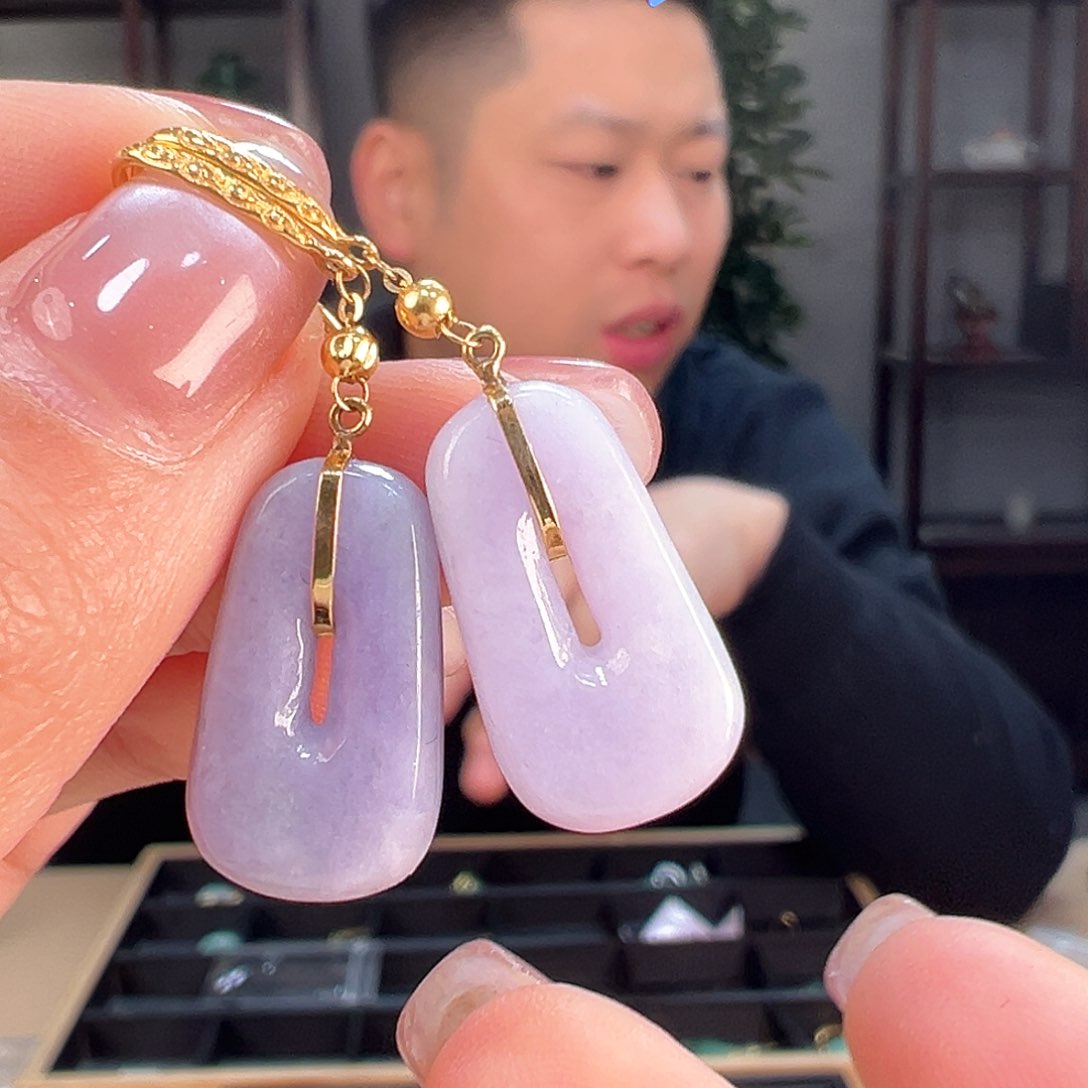 翡翠耳饰18K金镶嵌耳环47