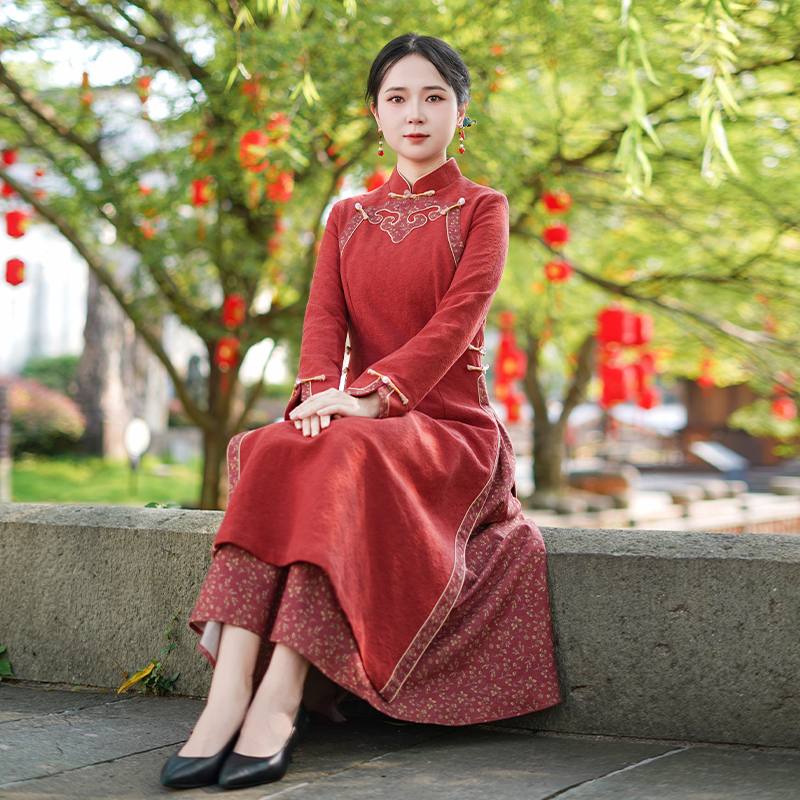 如意风秋季新款复古新中式高端大气修身显瘦改良奥黛旗袍女25R691