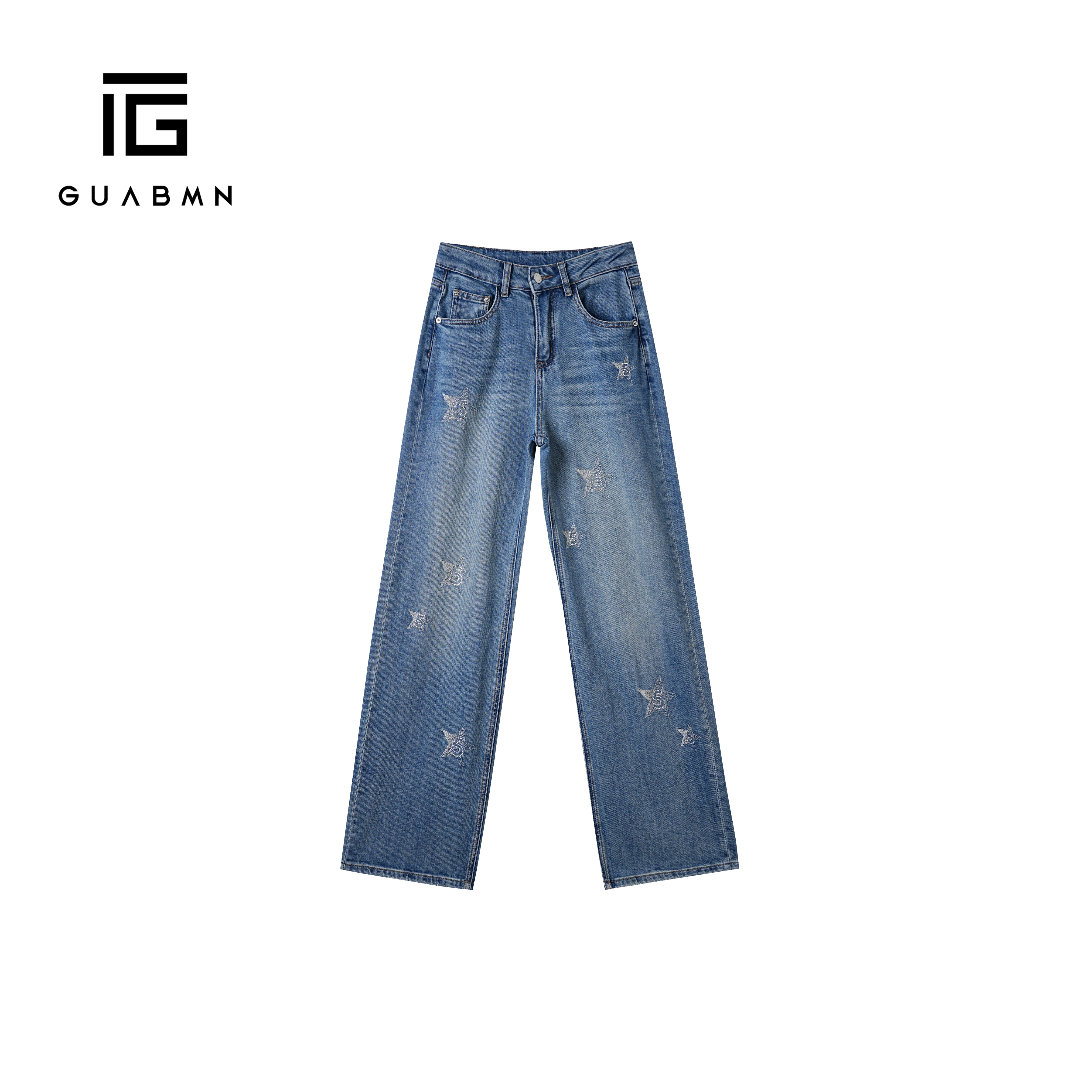 GUABMN2025秋季新款重工烫钻刺绣数字小众直筒牛仔裤5018夏穿