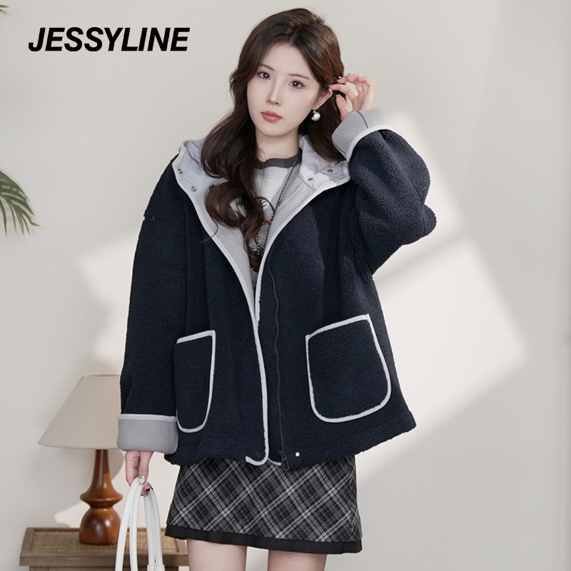 抖音双12好物jessyline杰茜莱2025冬新款高级感宽松连帽毛呢外套
