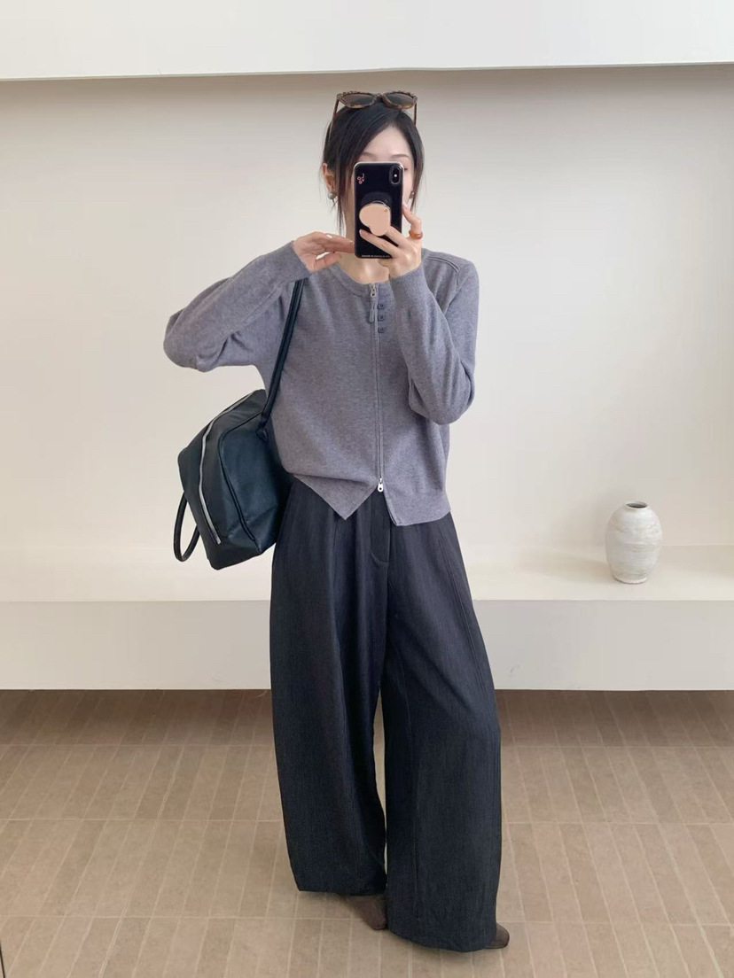 针织秋季毛针织衫纯色短款女薄款上衣休闲宽松长袖