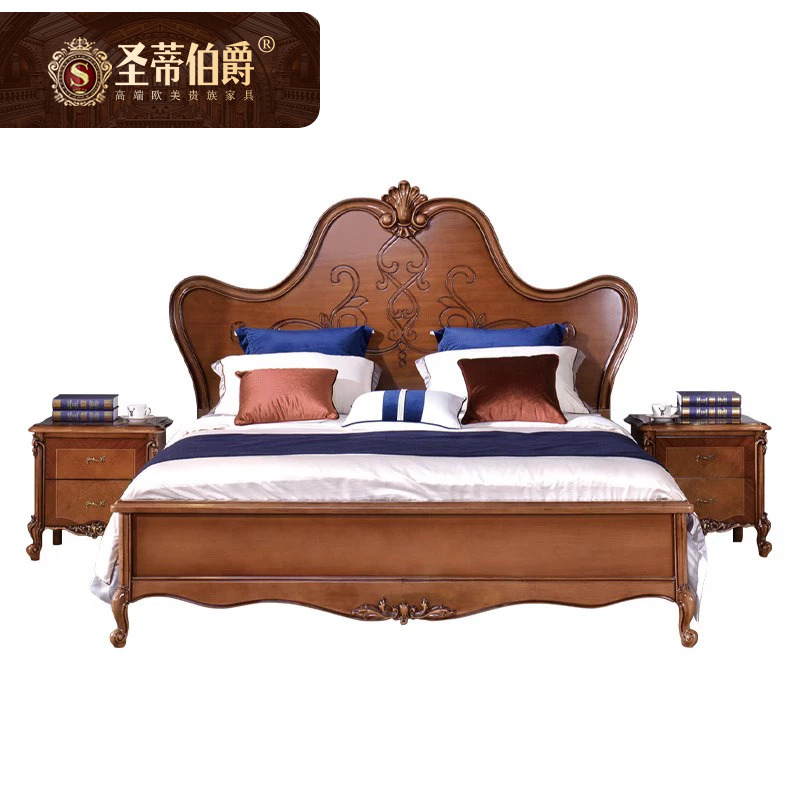 圣蒂伯爵别墅高端美式全实木轻奢床1.8米主卧室大床简约双人婚床