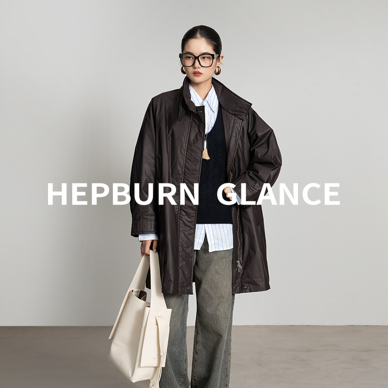 HG/荃棉三防油蜡涂层 90白鹅绒羽绒服女中长款廓形风衣夹克外套冬