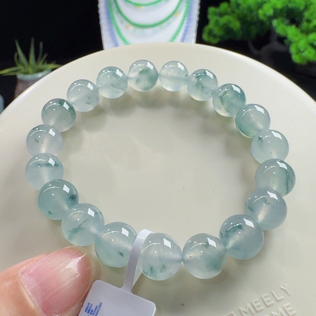 翡翠未镶嵌手链宠粉！冰飘蓝花单圈9.8mm