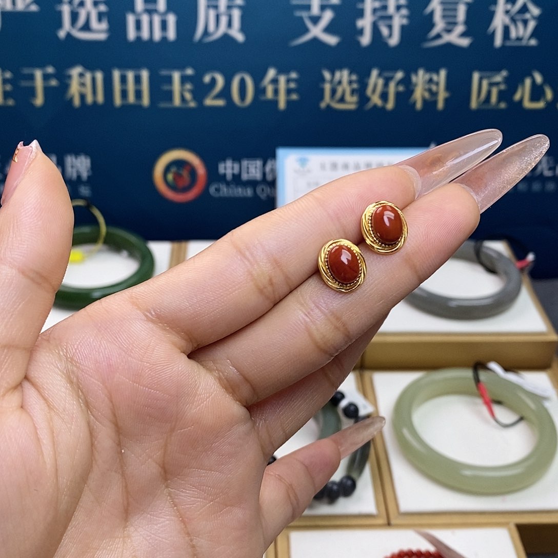 银S925镶嵌南红玛瑙耳饰sj