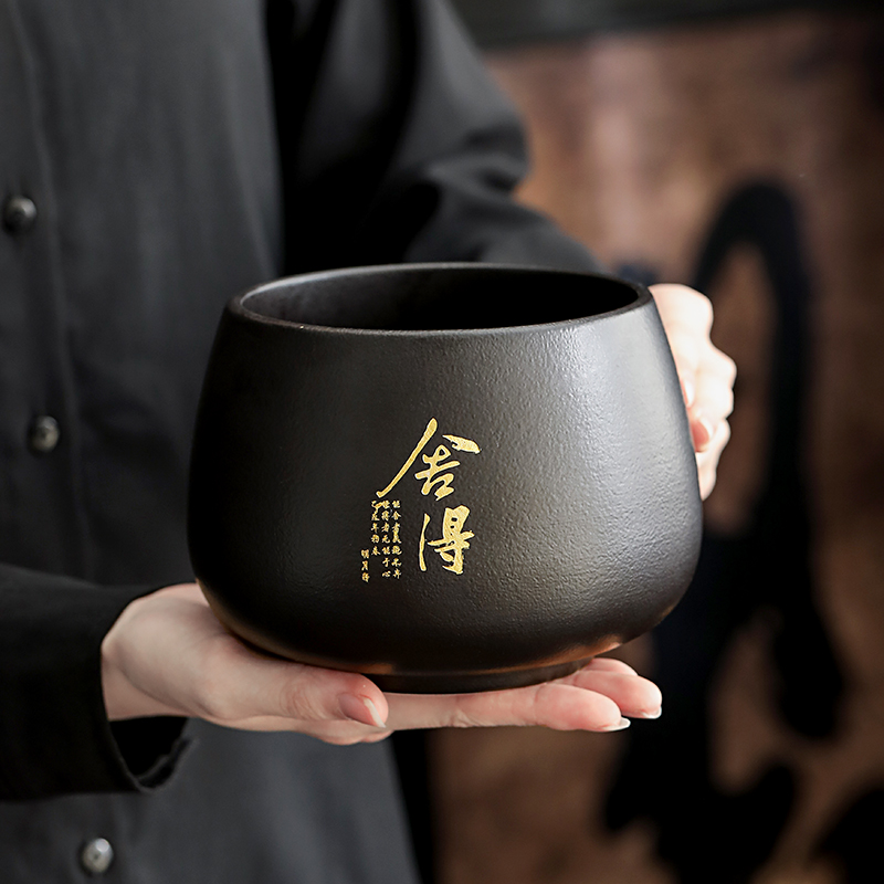 大号茶渣缸简约大容量高档中式黑色手工陶瓷个性洗杯日式茶渣桶商品图