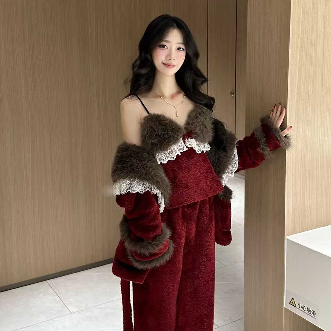 【玫瑰法则】秋冬新款冬季女睡衣优雅韩系轻奢加厚家居服套装