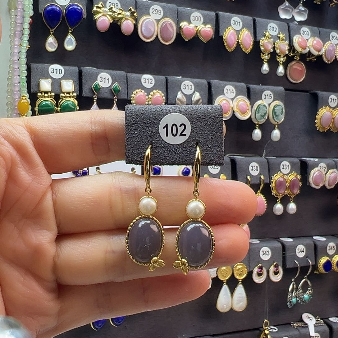 和田玉未镶嵌耳饰通体纯银天然和田玉烟紫耳钩