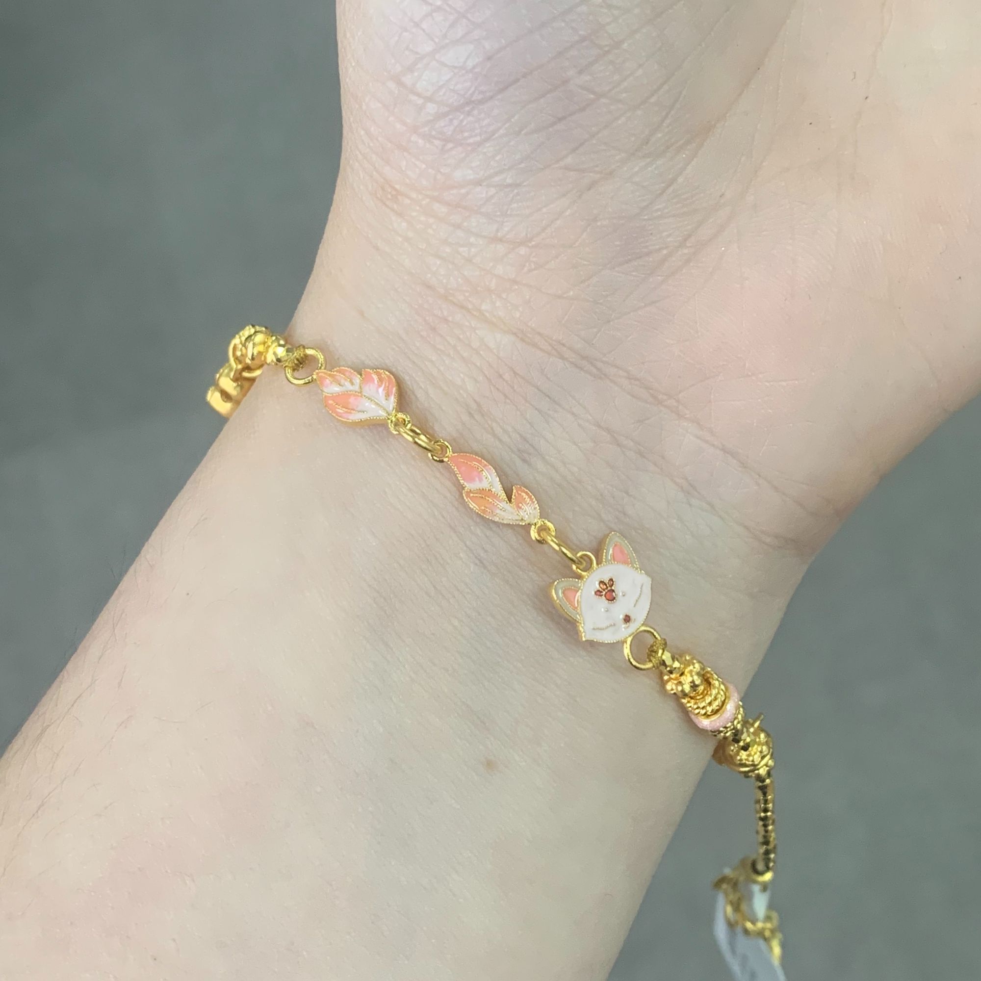 足金999珐琅款九尾狐黄金手链