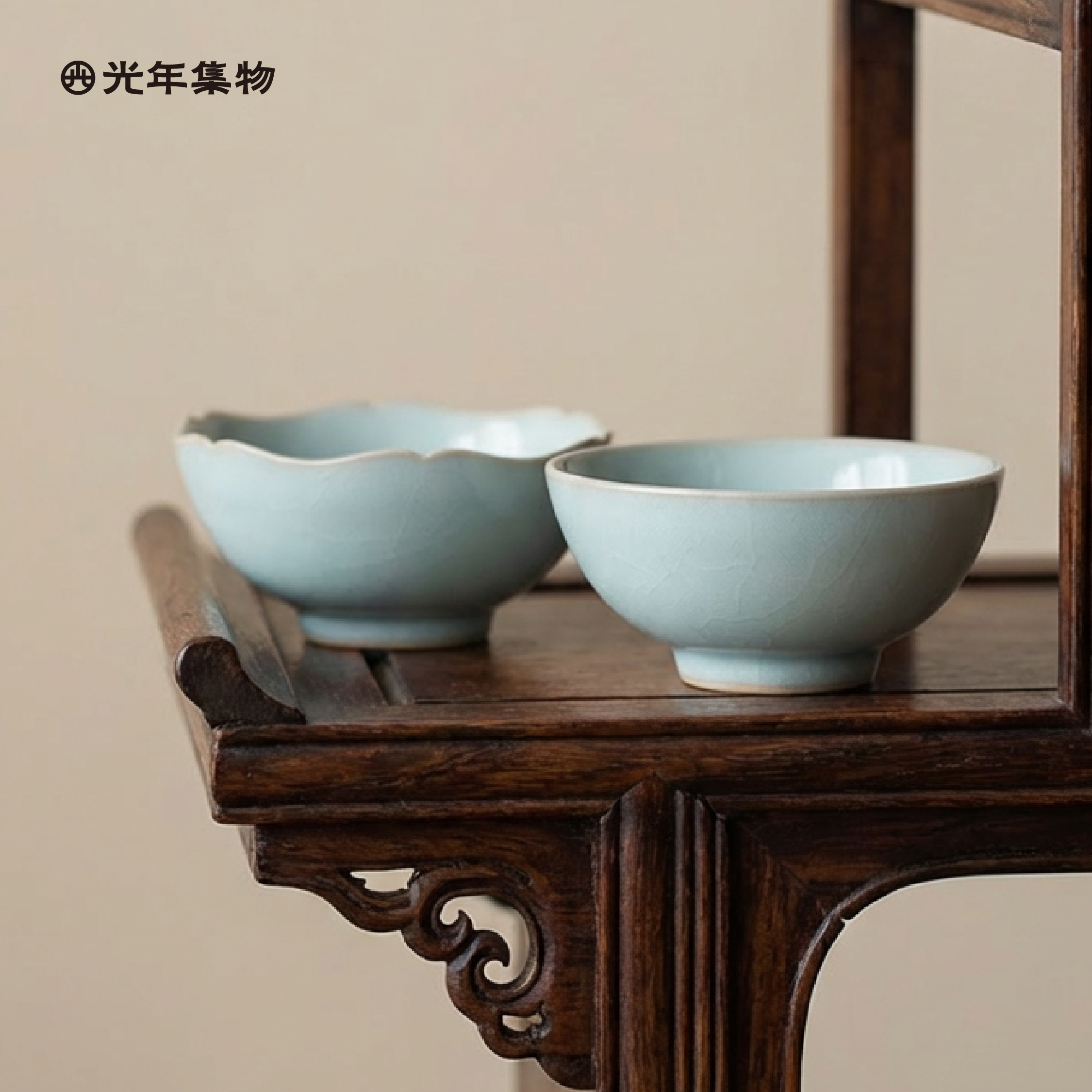 功夫茶具汝窑平安喜乐天青釉对杯