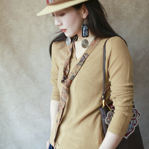 【2026新年福利款】读你原创民族风新款【V领带丝带】毛针织衫女6629