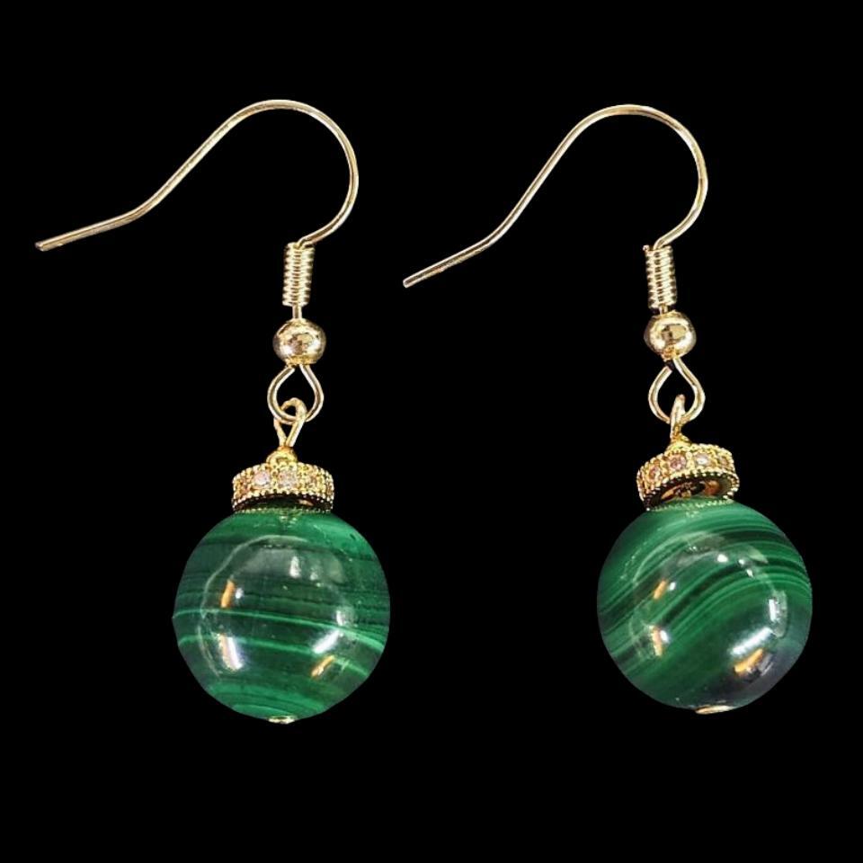 孔雀石圆珠简约百搭女款耳饰