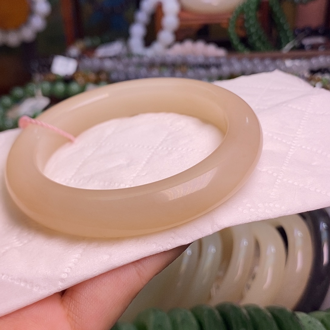 和田玉未镶嵌颈饰藕粉红粉老矿料手镯58